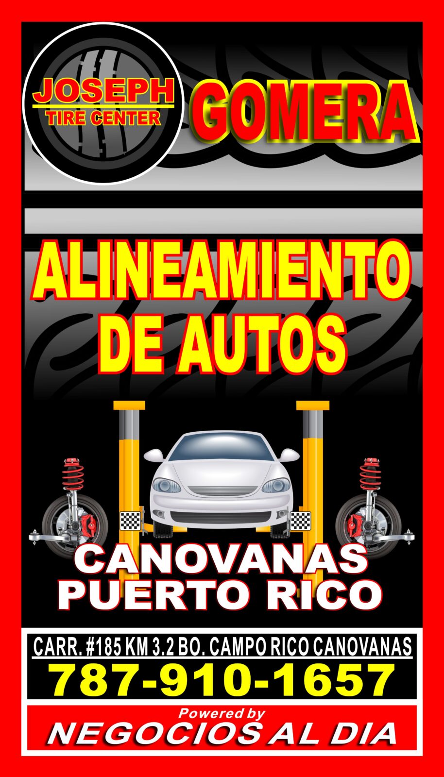 Joseph Tire Center, teléfono 787-910-1657, servicios de Alineación Computarizada para Autos. Balanceo, mecánica de frenos y tren delantero