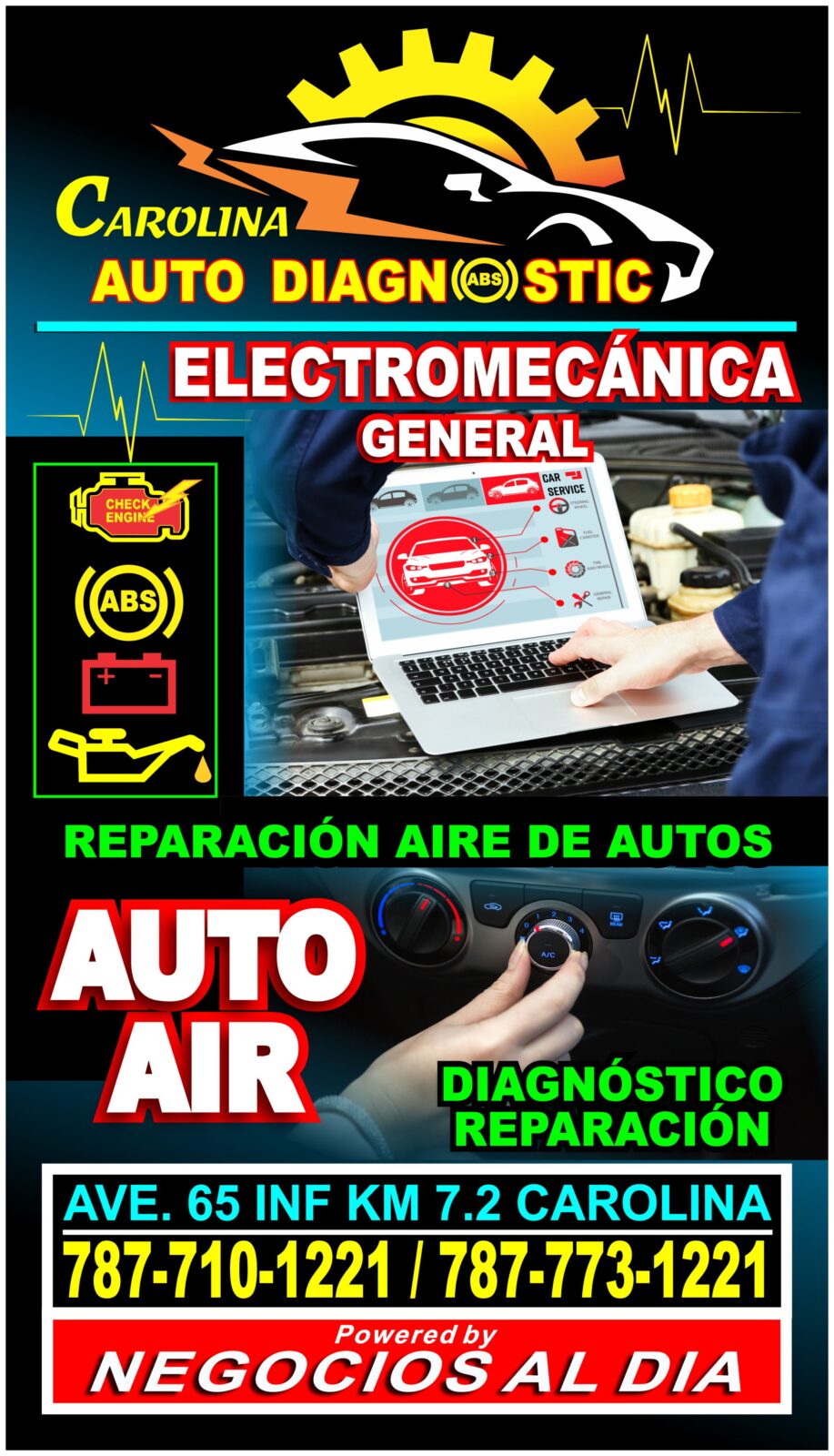 Carolina Auto Diagnostic. 787-710-1221 KM 7.2, Av. 65 de Infanteria, Carolina, PR, 00985. electromecanico, mecanico frenos, tren delantero, aire acondicionado de autos, auto air en carolina