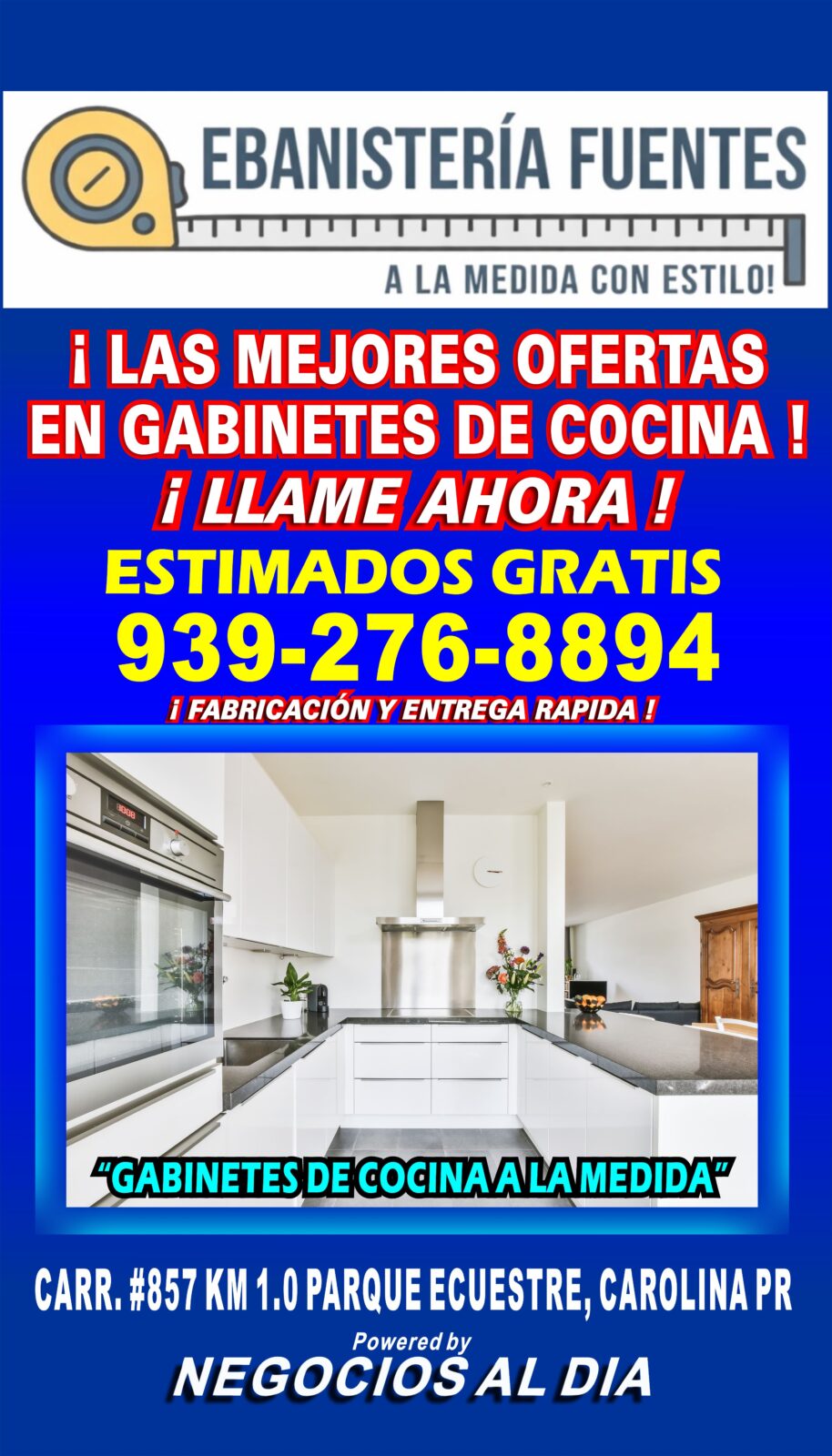 Ebanistería Fuentes | Fabricante de gabinetes de cocina en PVC. Ofrecemos estimados gratis llamando al 939-276-8894, disponibles en Carolina, Canóvanas, Río Grande, Luquillo, Fajardo, Trujillo Alto, Guaynabo, Caguas, Río Piedras - San Juan y pueblos cercanos.