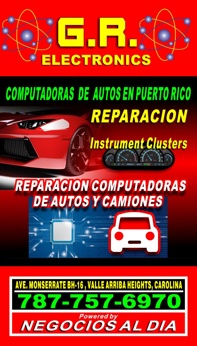 GR ELECTRONICS, teléfono 787-757-6970, Ubicaddos en Ave. Monserrate BH-16, Valle Arriba Heights, Carolina, Puerto Rico, 00985. Servicio de reparacion de computadoras de autos en Puerto Rico.