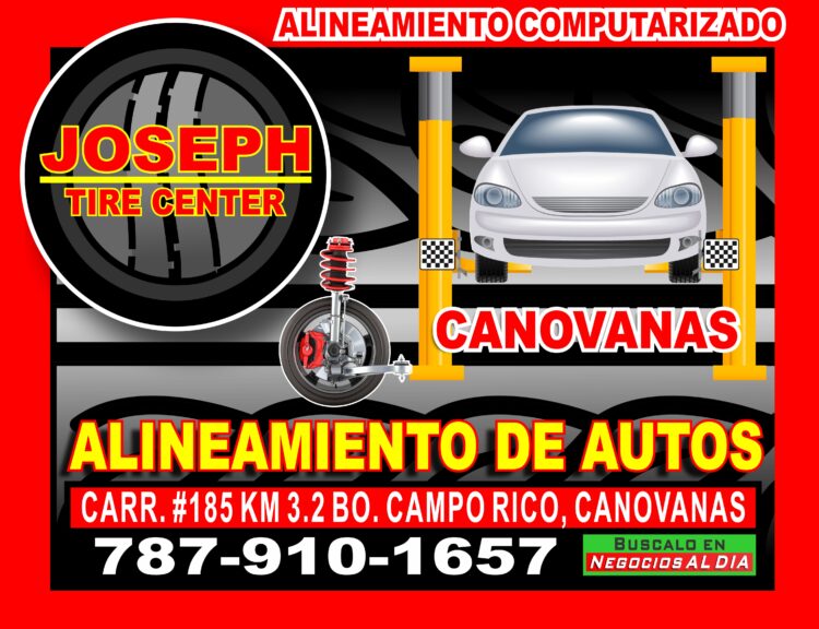 Joseph Tire Center, teléfono 787-910-1657, servicios de Alineación Computarizada para Autos. Balanceo, mecánica de frenos y tren delantero