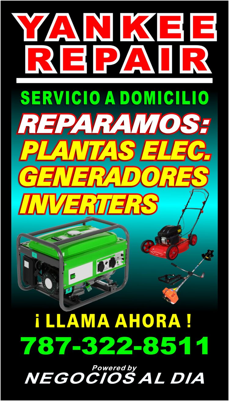 YANKEE REPAIR 787-322-8511 SERVICIO A DOMICILIO REPARACION EN BAYAMON PLANTAS ELECTRICAS GENERADORES INVERTERS TRIMMERS MAQUINAS DE CORTAR GRAMA BLOWERS MAQUINAS LAVADO A PRESION SIERRAS DE GASOLINA OTROS EQUIPOS RELACIONADOS