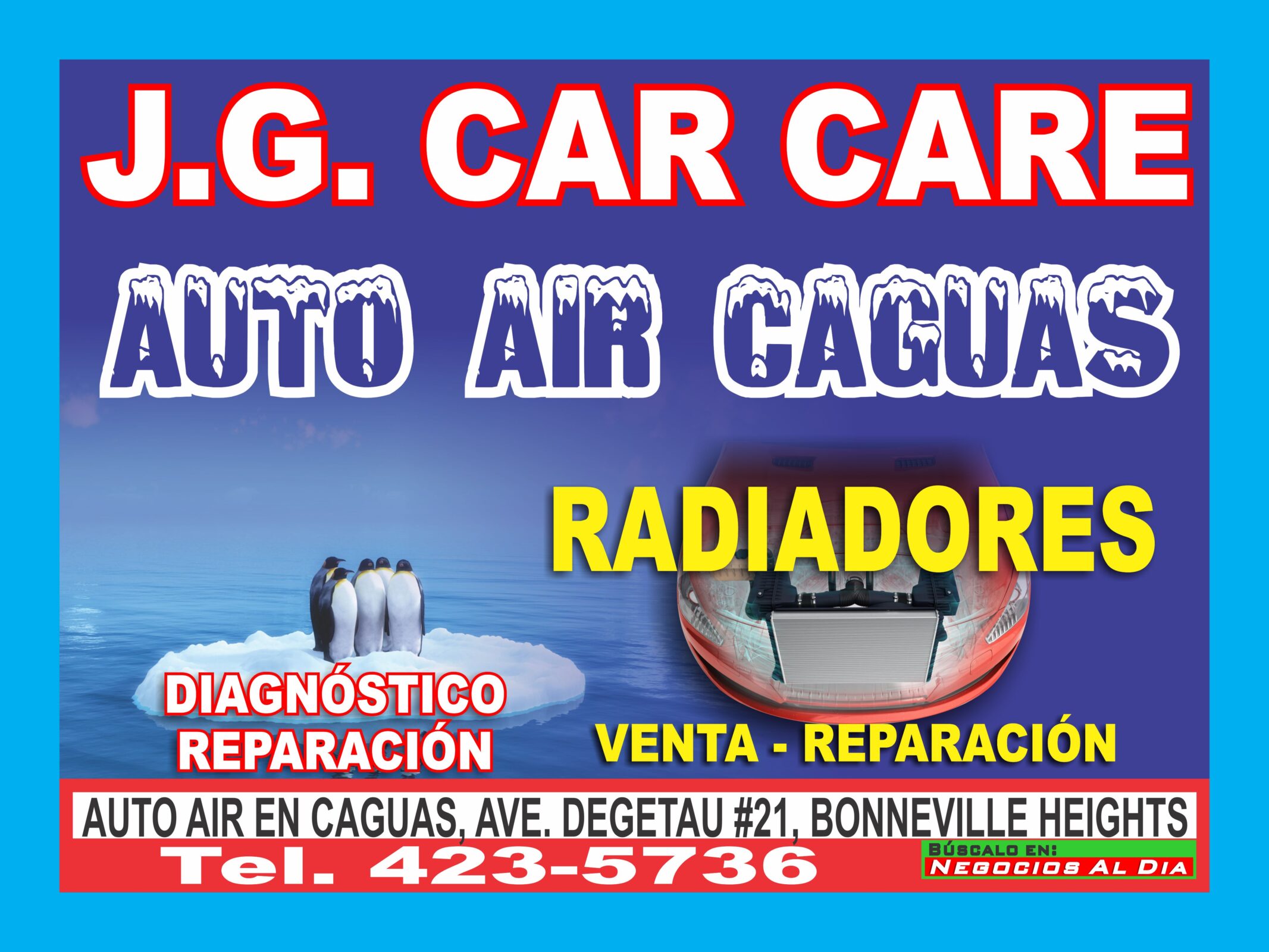 AUTO AIR CAGUAS - J G CAR CARE 787-981-8992 AVE. DEGETAU #21, BONNEVILLE HEIGHTS, CAGUAS. REPARACION AIRE ACONDICIONADO DE AUTOS.